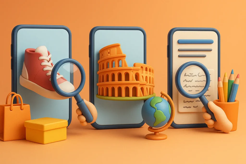 Visual search in action across retail, travel, and education industries using AI image recognition