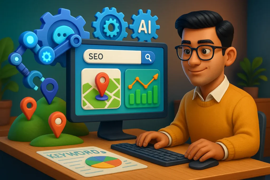 illustration representing expert SEO consultant in India optimizing strategy for visibility growth and organic traffic